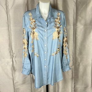 Zara embroidered chambray tunic